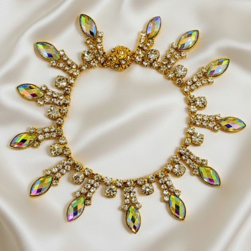 Rhinestone Aurora Borealis Crystal tassle chain bracelet